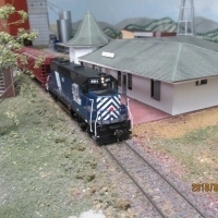 MRL 401 at the depot in Clark Fork. The depot was built by Steve and it is a replica of the Sturtevant depot where I grew up.
